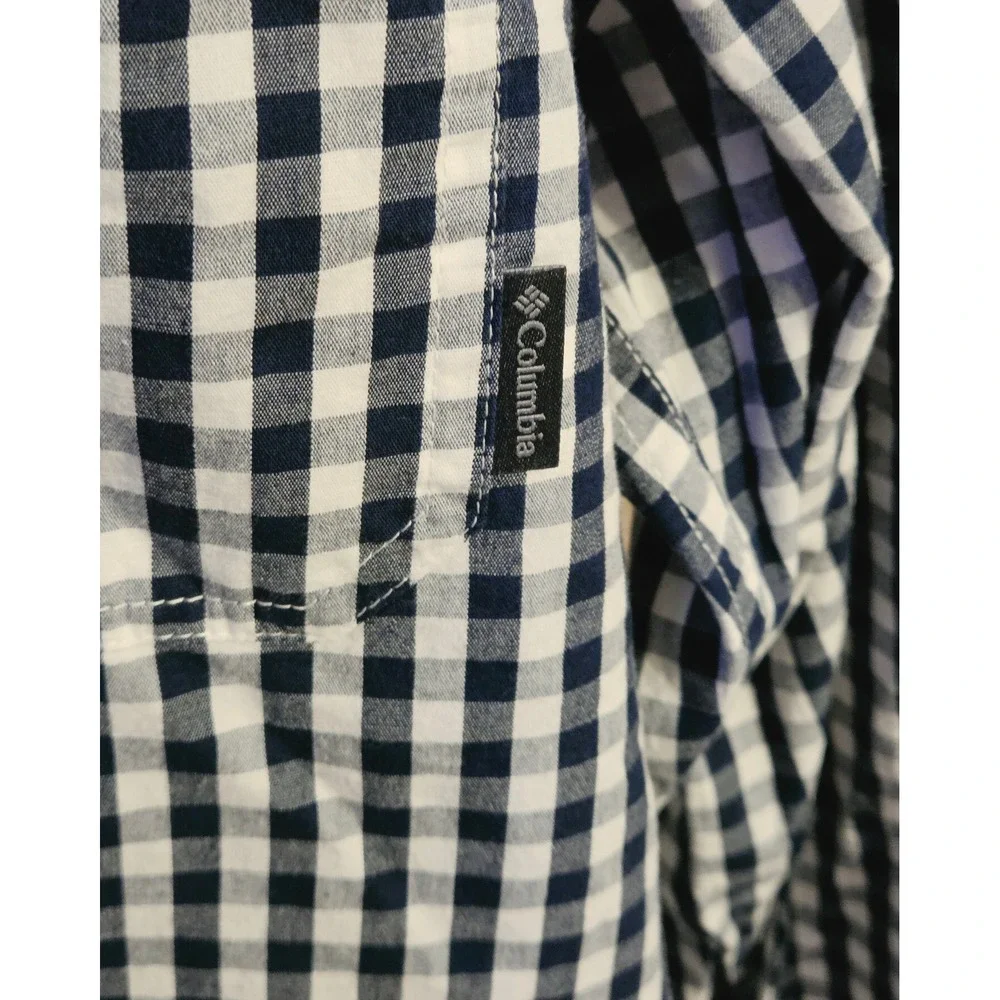 Columbia Gingham Pattern Button Down‎ Dress Shirt Mens Size Large Navy White